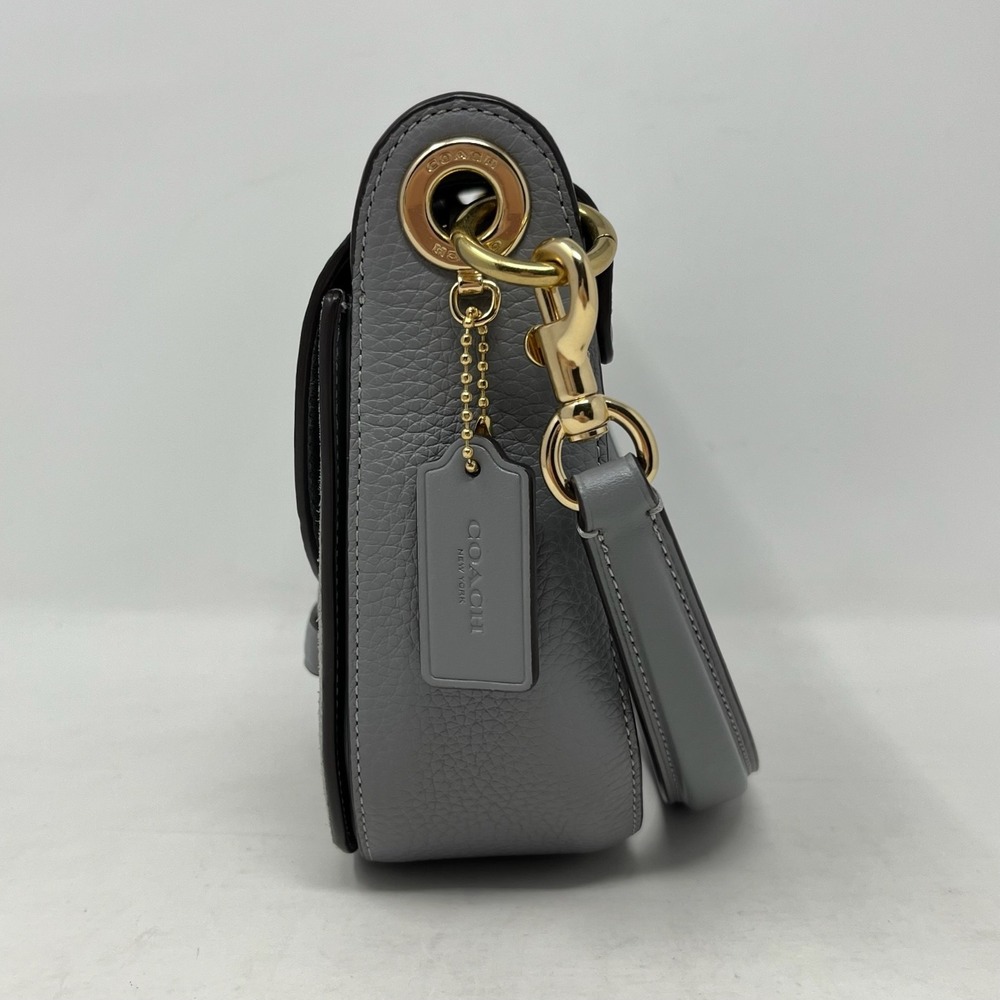 COACH Kleo Shoulder Bag 17 Crossbody Gray Leather Suede Granite Saddle C5687 - Picture 3 of 16